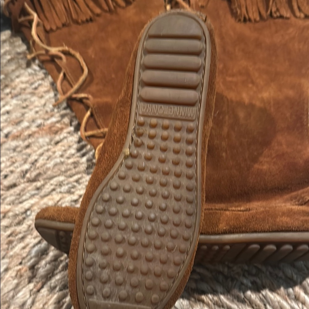 Minnetonka Brown Moccasin Fringe Boots - Picture 2 of 5